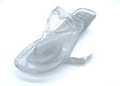 Women's Clear Sequin Jelly Flip Flops with Heart-Shaped Straps