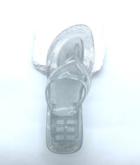 Women's Clear Sequin Jelly Flip Flops with Heart-Shaped Straps