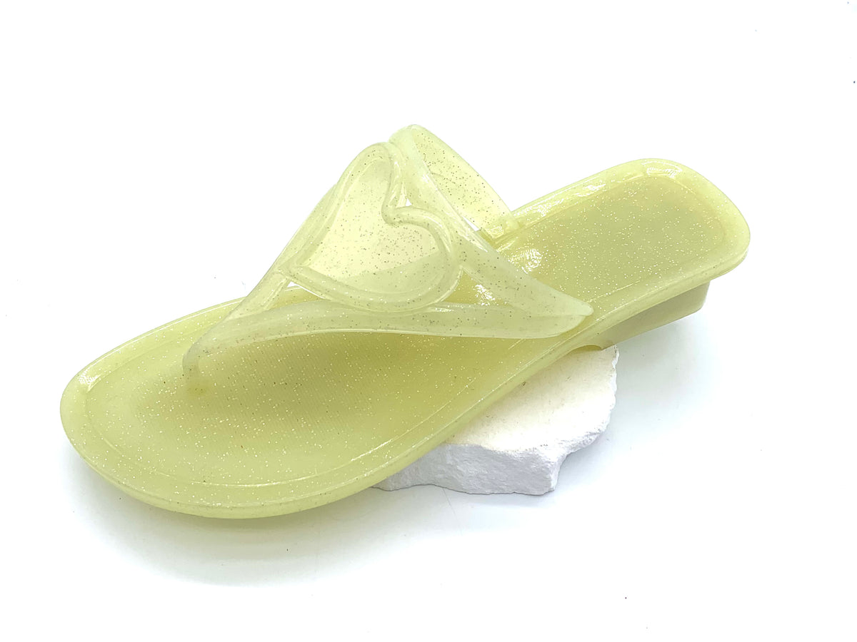 Women's Clear Sequin Jelly Flip Flops with Heart-Shaped Straps