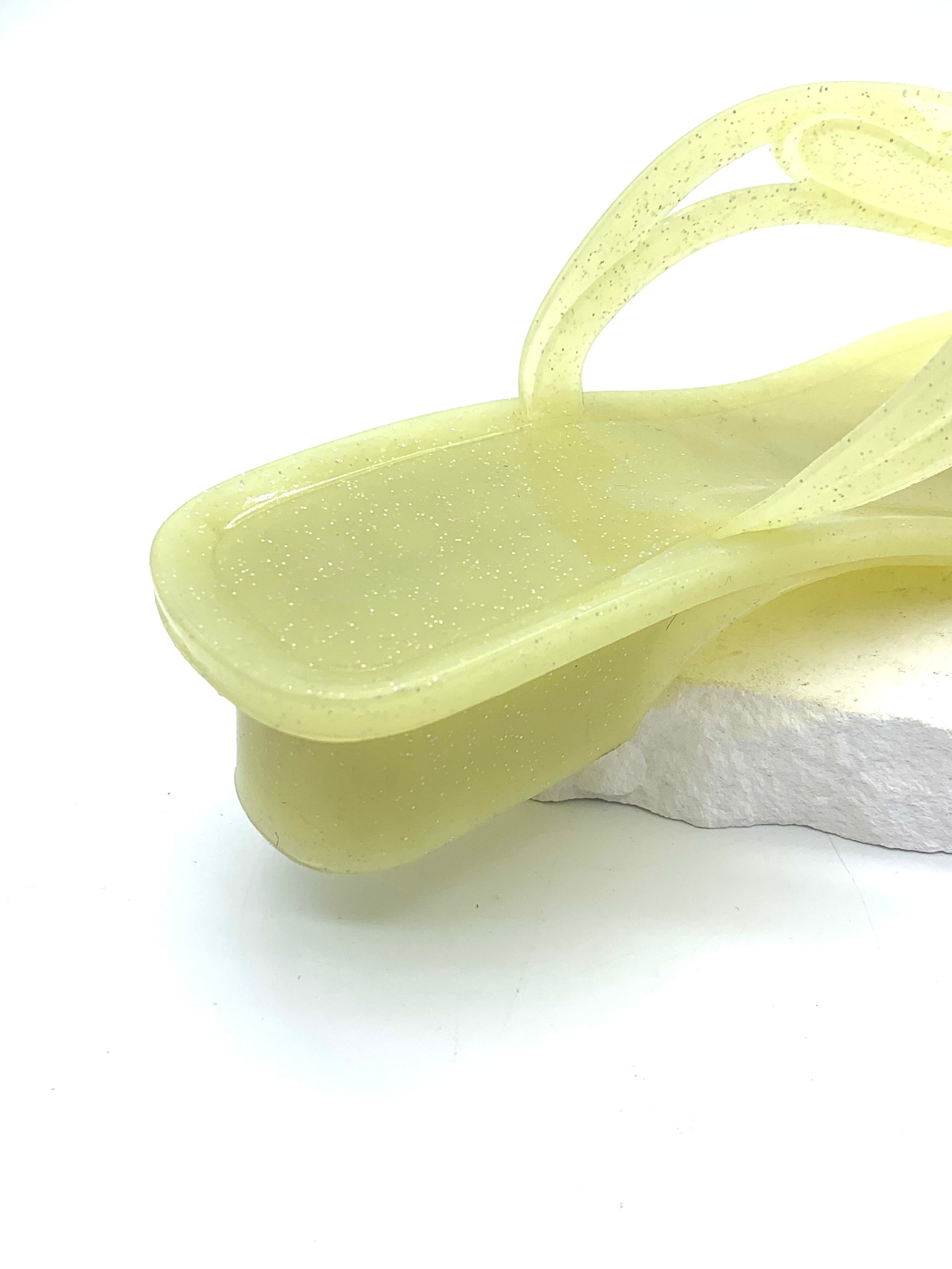 Women's Clear Sequin Jelly Flip Flops with Heart-Shaped Straps