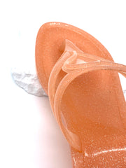 Women's Clear Sequin Jelly Flip Flops with Heart-Shaped Straps