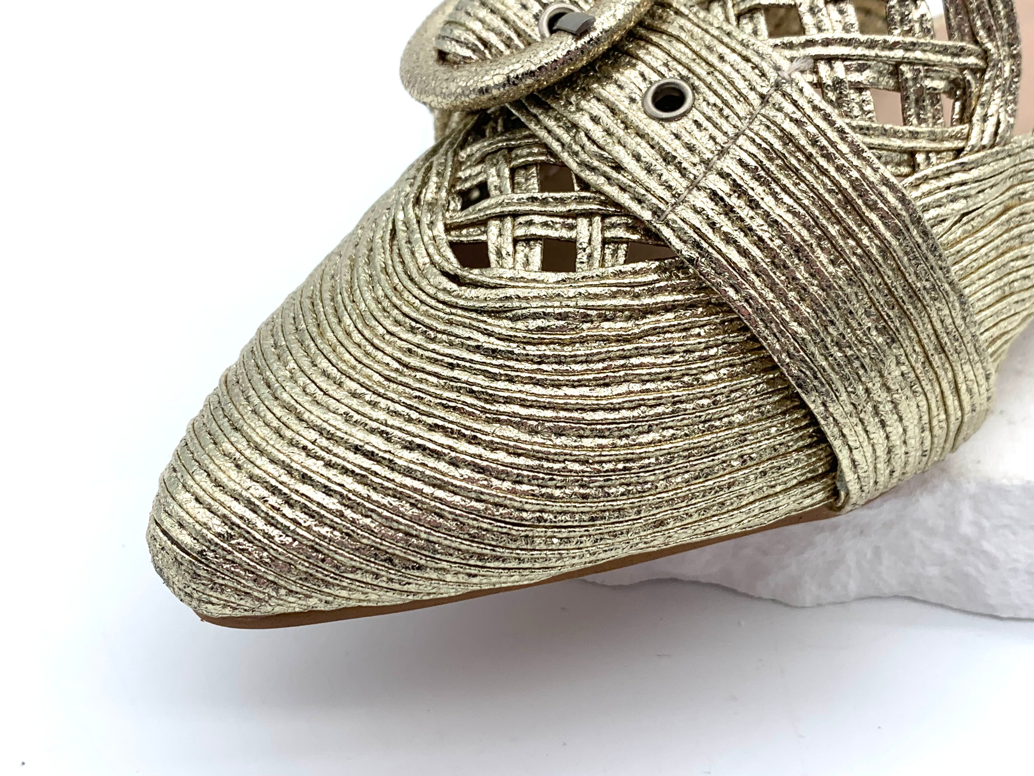 Gold braided pointy toe mules with buckle - perfect for everyday wear and trendy outfits