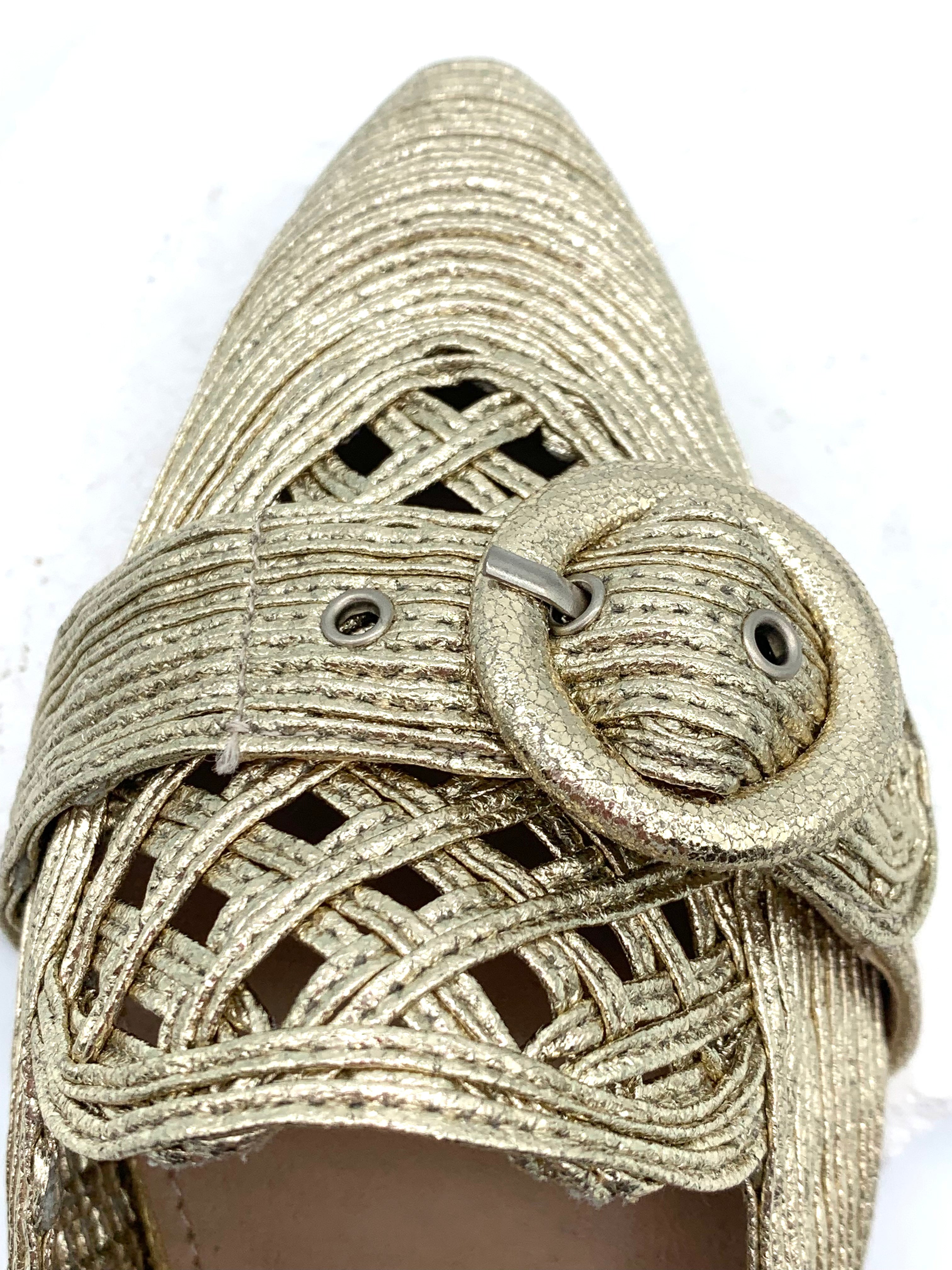Gold braided pointy toe mules with buckle - perfect for everyday wear and trendy outfits