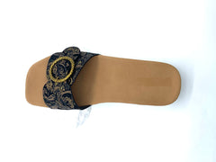 Women's Ethnic Metal Buckle Sandals - Black