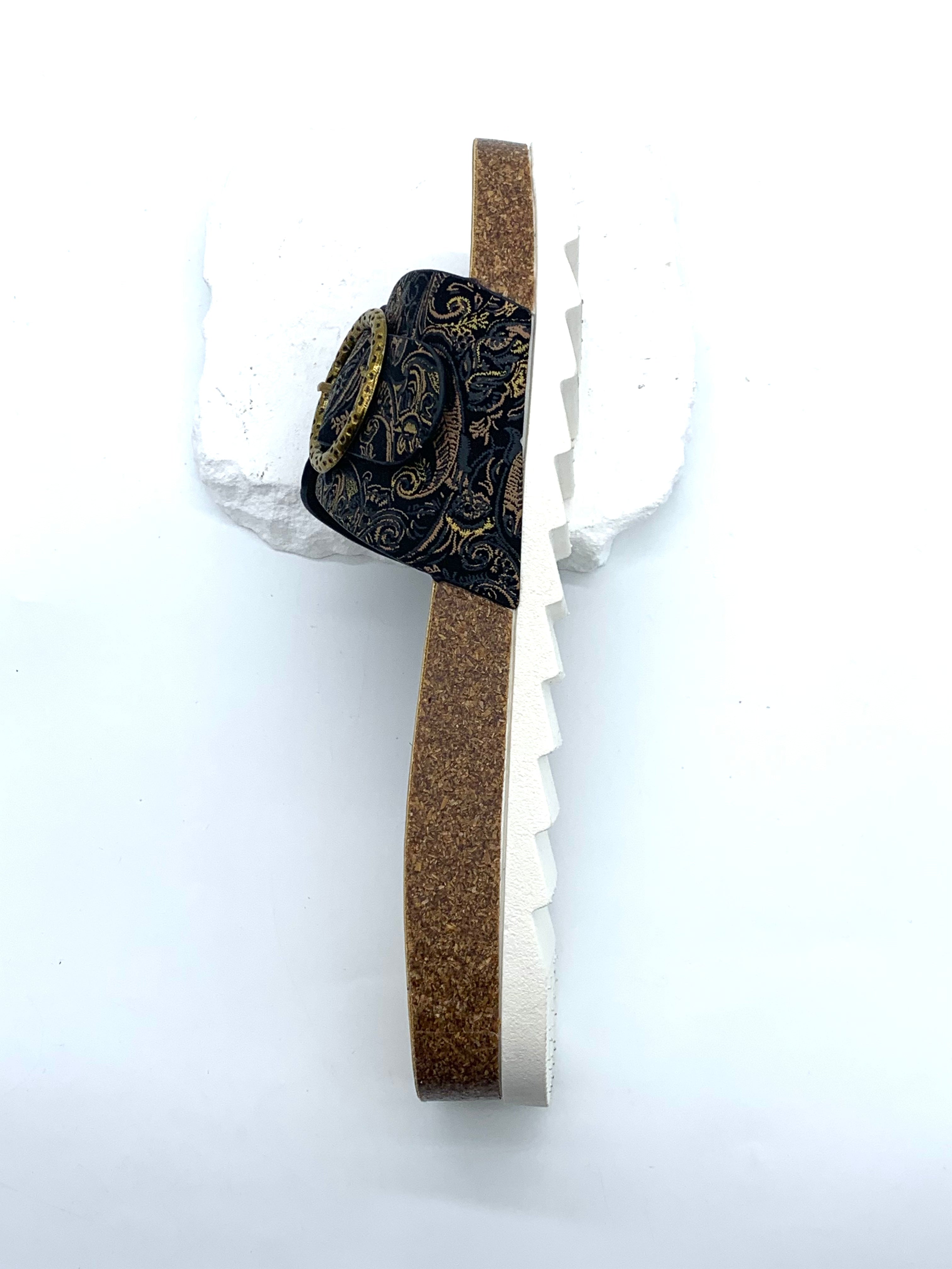 Women's Ethnic Metal Buckle Sandals - Black