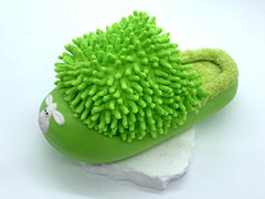 Kids Cartoon Lamb - Decorative Cleaning Slippers - Green Chenille Floor Cleaning Slippers