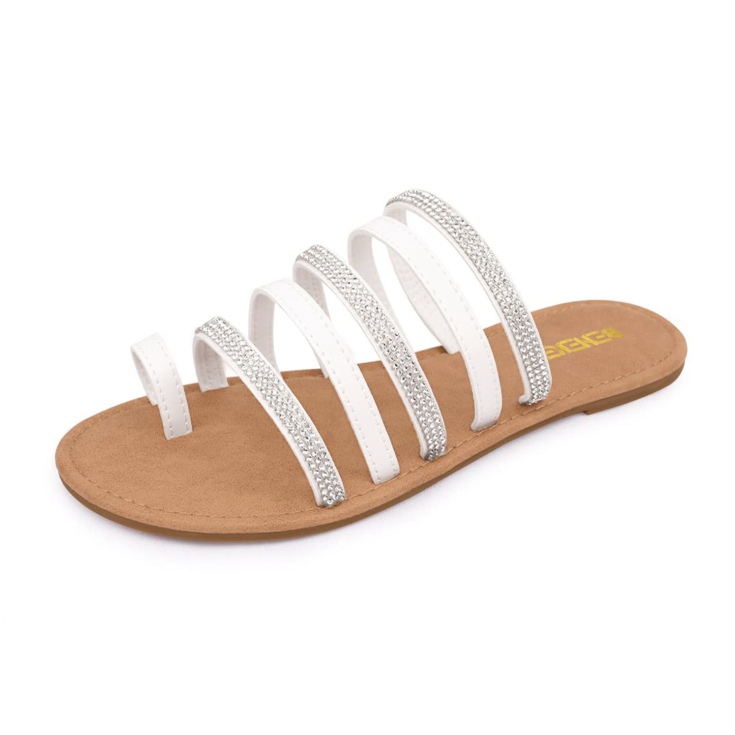 Women's Toe Ring Rhinestone Strappy Flats Casual Summer Beach  Slide Sandals