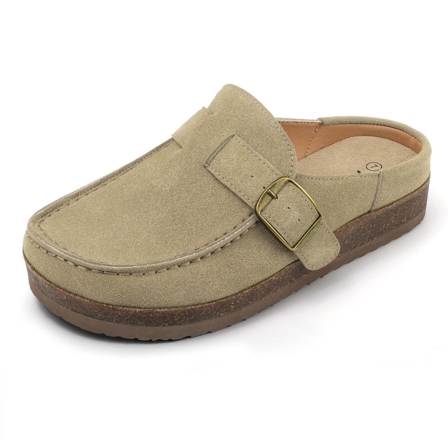 FunkyMonkey Women Suede Mules Low Block Heel Cork Footbed Casual Shoes