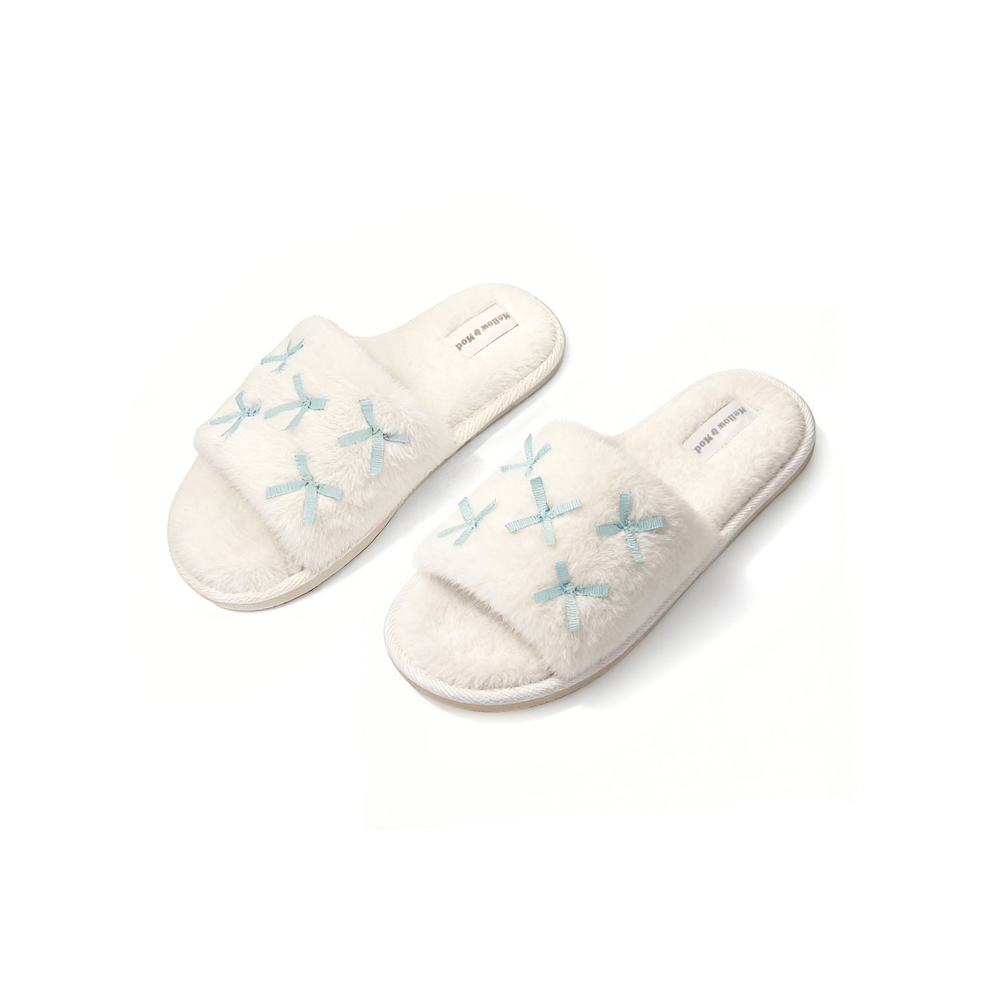 Plush Bow Slippers - Cozy Faux Fur House Slides