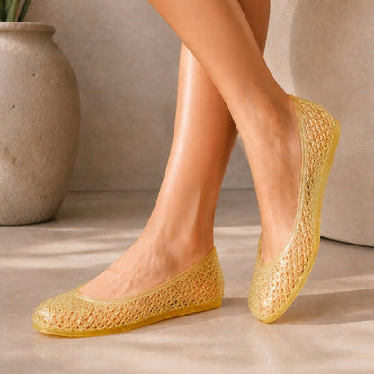 Women’s Jelly Mesh Ballet Flats – Breathable Clear PVC Slip-On Sandals | Lightweight Water-Friendly Summer Shoes