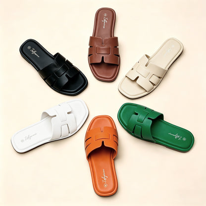 Women's Flat Slide Sandals H-Strap Square Toe Shape Non-slip Summer Beach Shoes