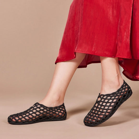 Soft Black Mesh Ballet Flats – Slip-On Chic Comfort Sandals