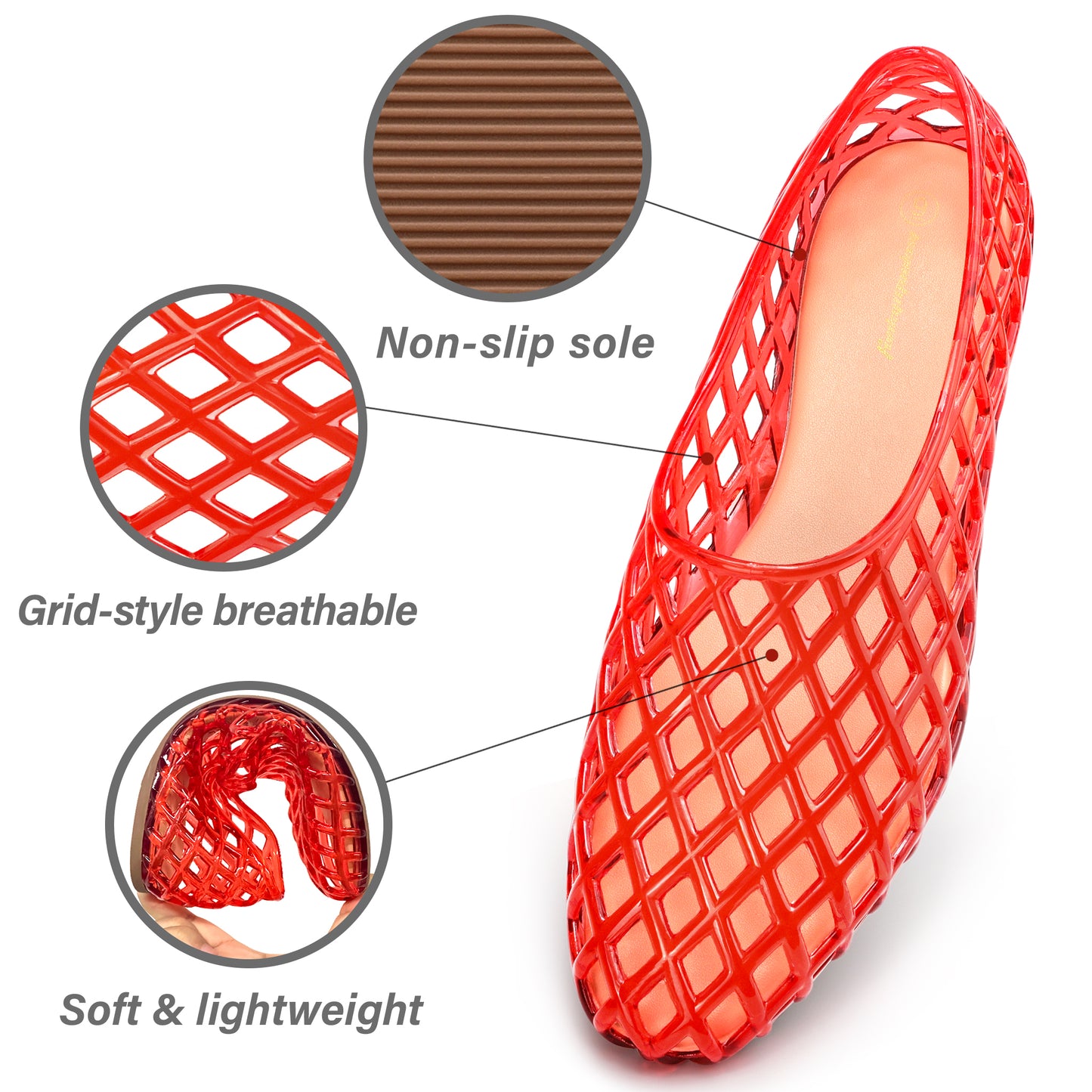 Premium Soft Jelly Mesh Flats Breathable Summer Beach Ballet Sandals