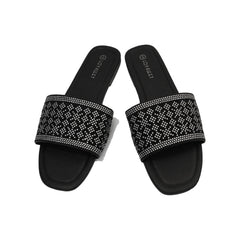 Evie - Black - Women's Rhinestone Flat Sandals Lady slippers