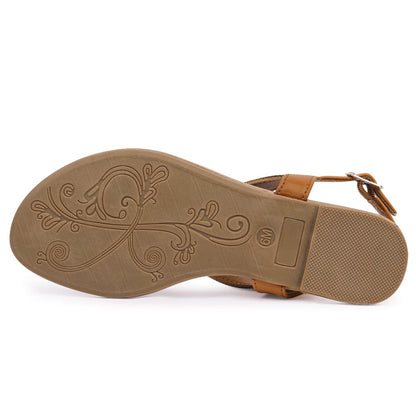 Women Rhinestone T-Strap Thong Flat Sandals Adjustable Buckle Ankle Strap Summer Beach Shoes
