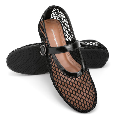 Women’s Mesh Mary Jane Ballet Flats Buckle Strap Comfort Shoes