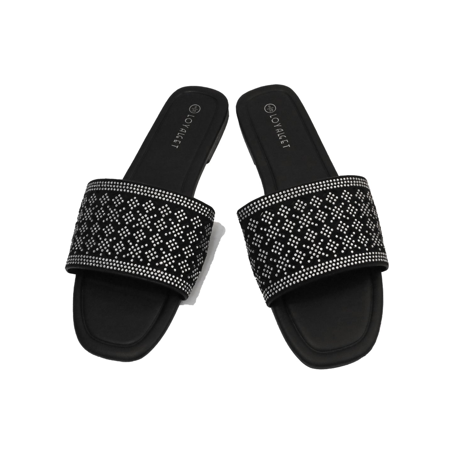 Funkymonkey Womens Rhinestone Flat Sandals Non Slip TPR Sole Slides