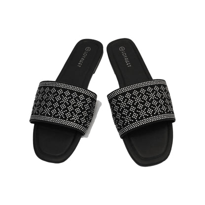 Funkymonkey Womens Rhinestone Flat Sandals Non Slip TPR Sole Slides