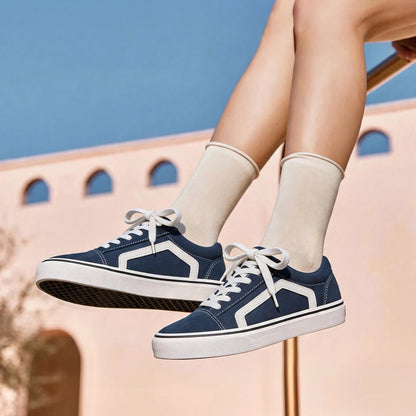 Women's Canvas Sneakers Faux Leather Low Top Casual Walking Shoes