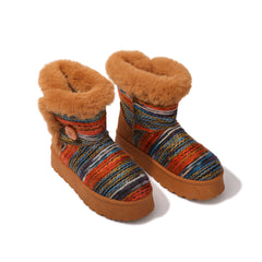 Cleo -Ankle Winter Mini Boots for Women Faux Fur Lining Water Resistant Warm Snow Boots Slip On Memory Foam Comfort