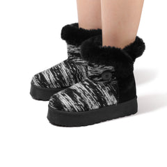 Cleo - Black - Ankle Winter Mini Boots for Women Faux Fur Lining Water Resistant Warm Snow Boots Slip On Memory Foam Comfort Booties FuzzyClassic