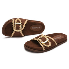 Sage - Brown - Suede slippers for women winter house shoes indoor and outdoor