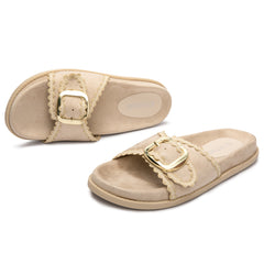 Sage - Beige - Suede slippers for women winter house shoes indoor and outdoor