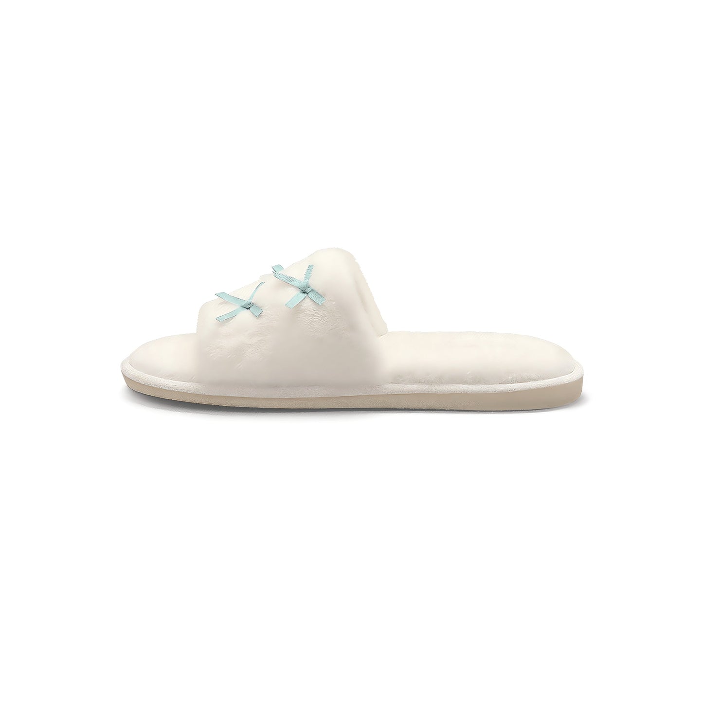 Plush Bow Slippers - Cozy Faux Fur House Slides
