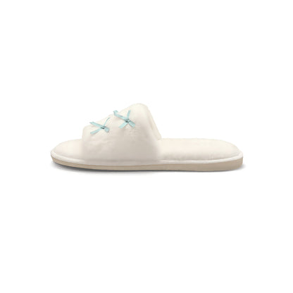Plush Bow Slippers - Cozy Faux Fur House Slides