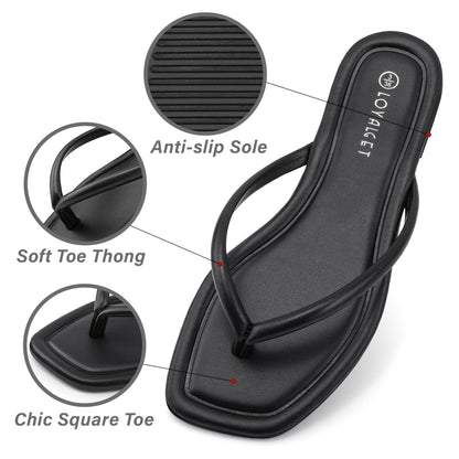 Women Square Toe Flip Flops Minimalist Summer Beach Sandals