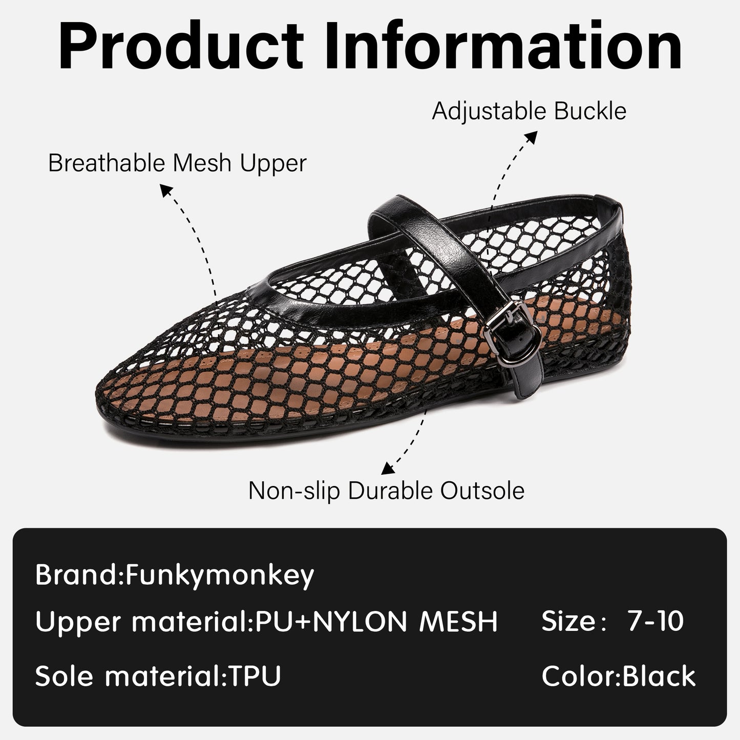 Women’s Mesh Mary Jane Ballet Flats Buckle Strap Comfort Shoes