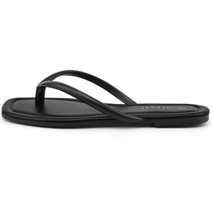 Women Square Toe Flip Flops Minimalist Summer Beach Sandals