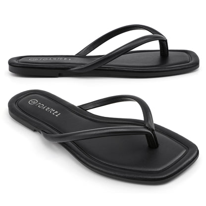 Women Square Toe Flip Flops Minimalist Summer Beach Sandals