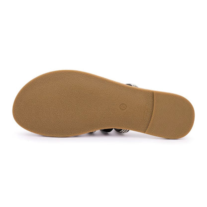 Women's Toe Ring Rhinestone Strappy Flats Casual Summer Beach  Slide Sandals