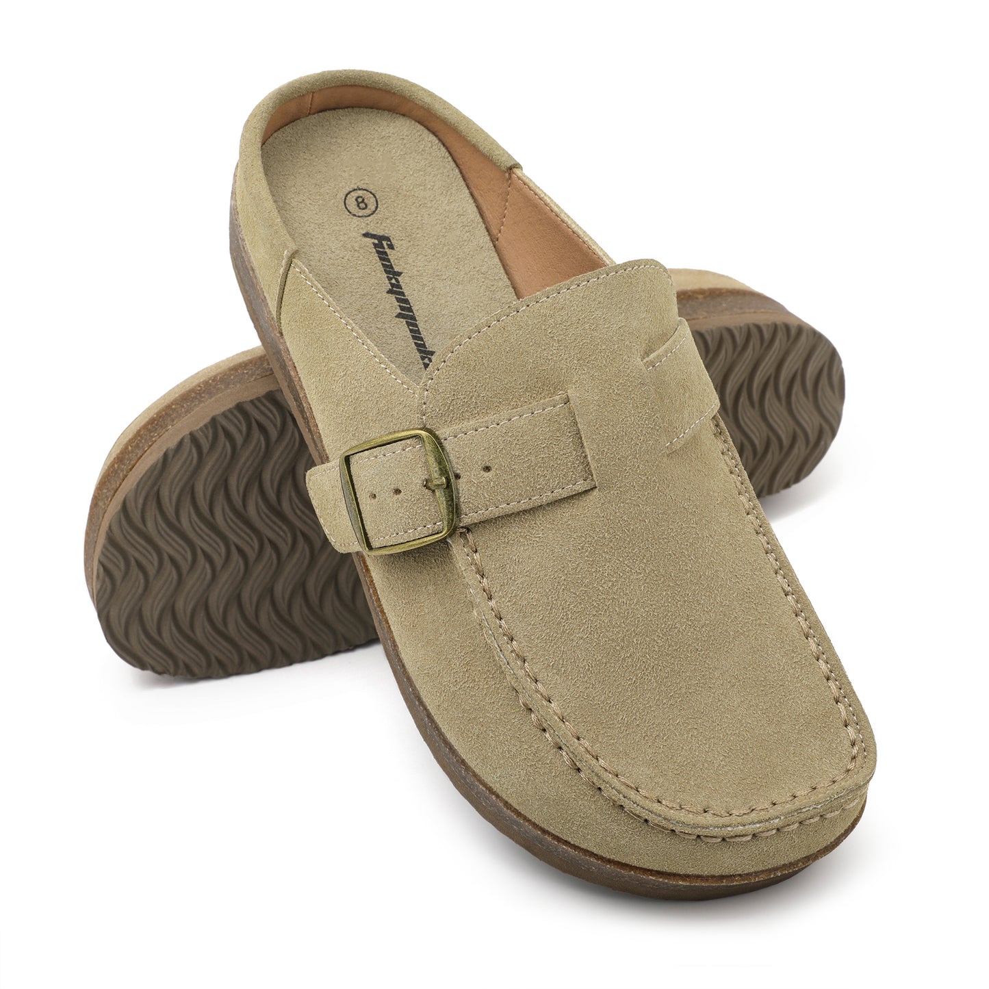 FunkyMonkey Women Suede Mules Low Block Heel Cork Footbed Casual Shoes