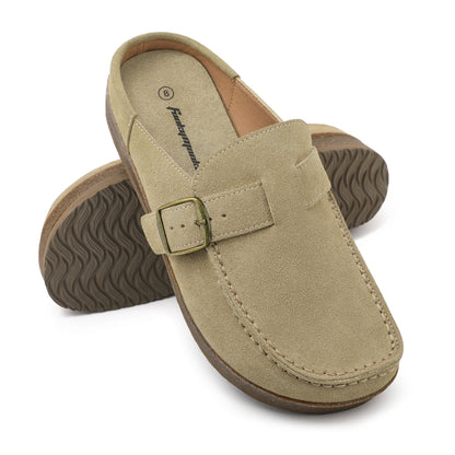 FunkyMonkey Women Suede Mules Low Block Heel Cork Footbed Casual Shoes
