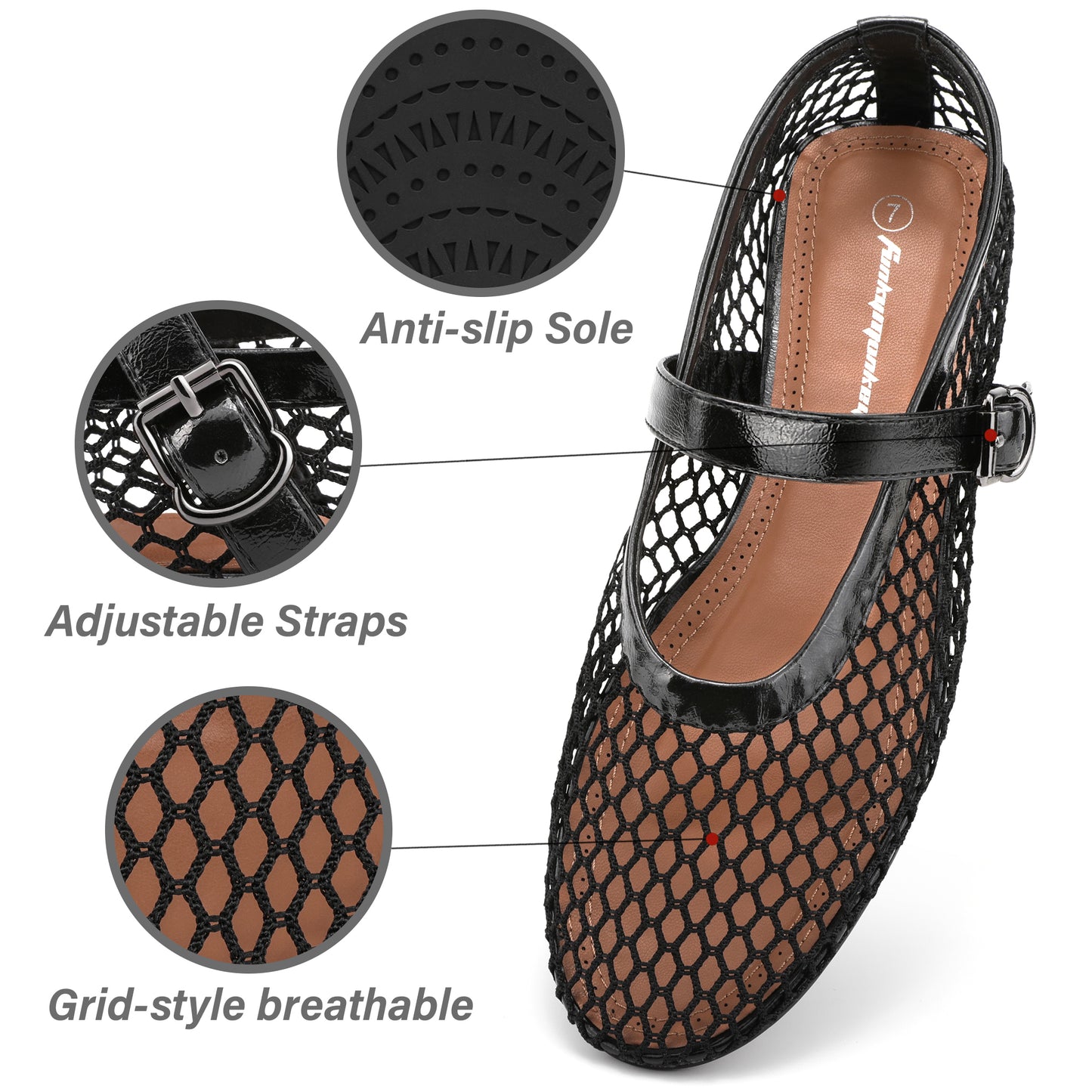 Women’s Mesh Mary Jane Ballet Flats Buckle Strap Comfort Shoes