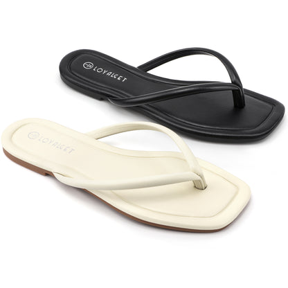 Women Square Toe Flip Flops Minimalist Summer Beach Sandals