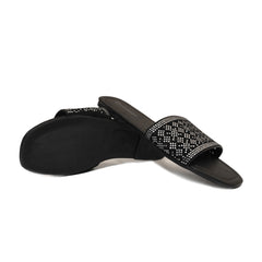 Evie - Black - Women's Rhinestone Flat Sandals Lady slippers