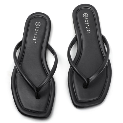 Women Square Toe Flip Flops Minimalist Summer Beach Sandals