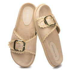 Sage - Beige - Suede slippers for women winter house shoes indoor and outdoor