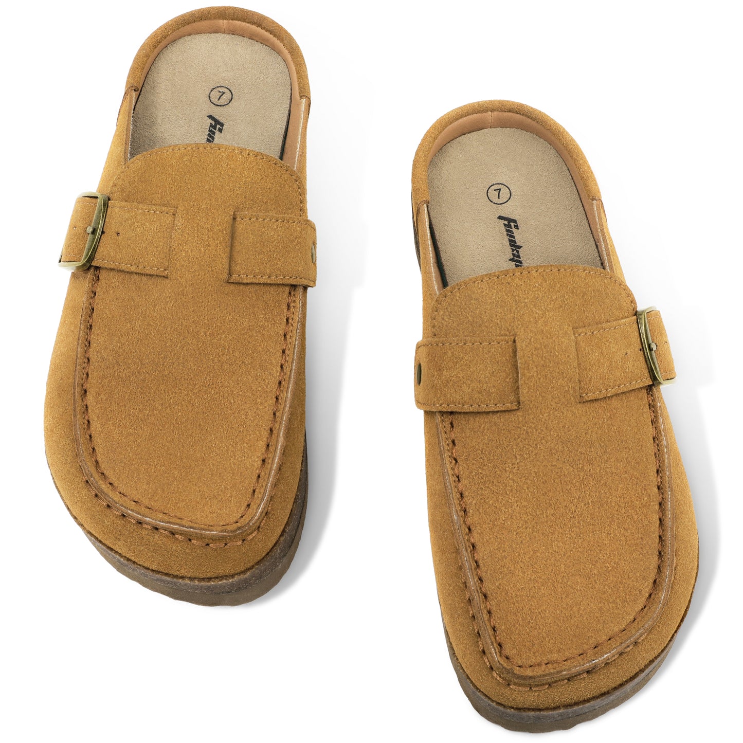 FunkyMonkey Women Suede Mules Low Block Heel Cork Footbed Casual Shoes