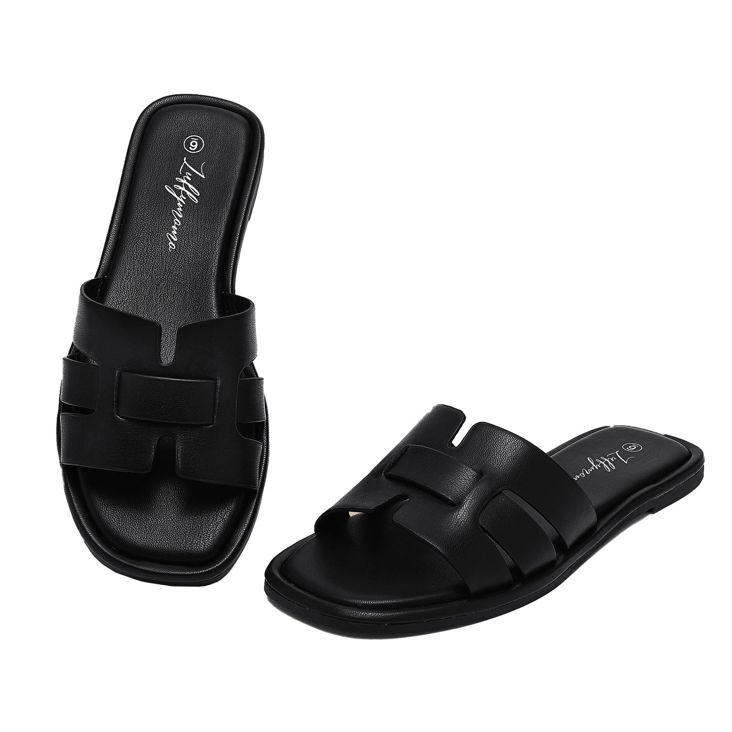 Women's Flat Slide Sandals H-Strap Square Toe Shape Non-slip Summer Beach Shoes