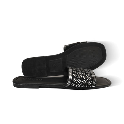 Funkymonkey Womens Rhinestone Flat Sandals Non Slip TPR Sole Slides