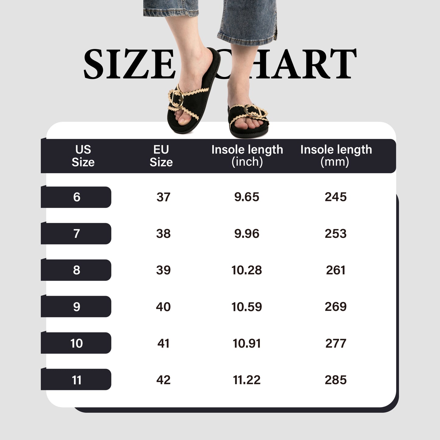 Womens Suede Gold Buckle Slide Sandals Boho-Chic