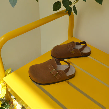 Kids Suede Clogs Lightweight Adjustable Buckle Mules