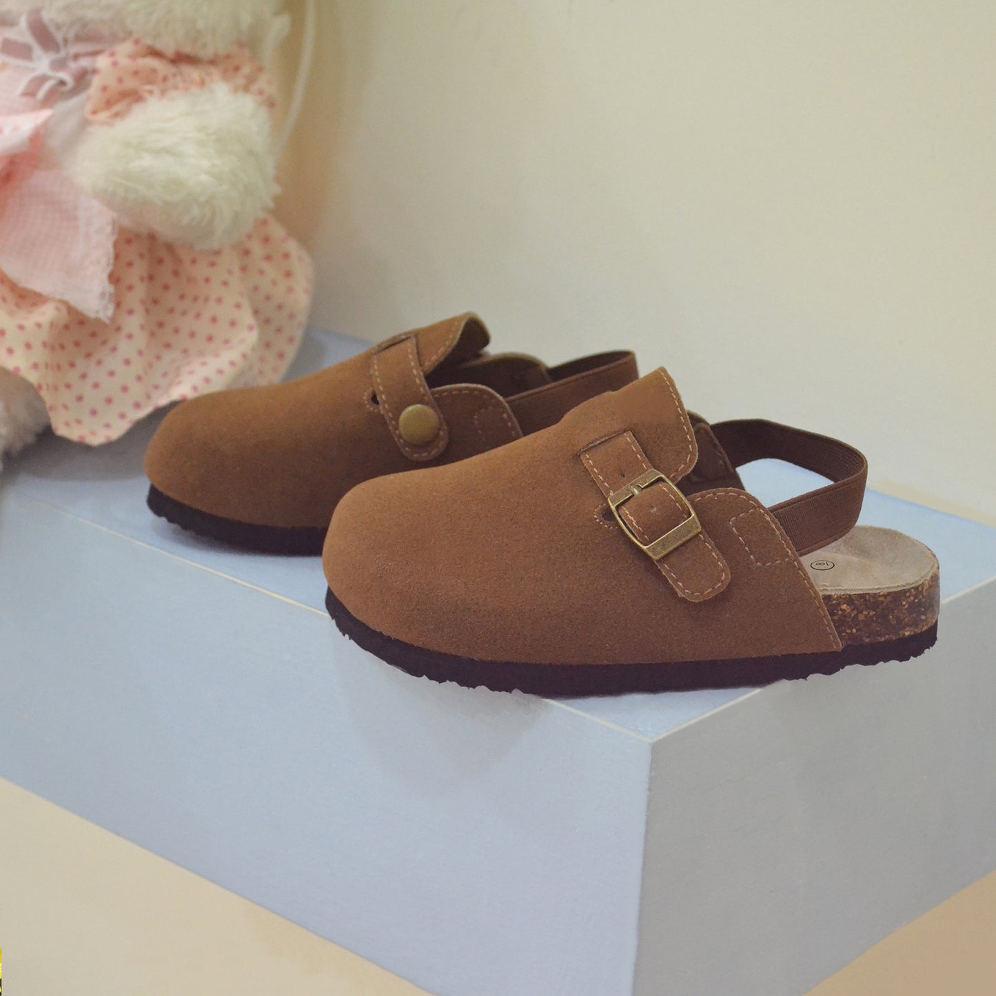 Kids Suede Clogs Lightweight Adjustable Buckle Mules