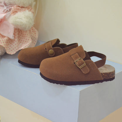 Kids Suede Clogs Lightweight Adjustable Buckle Mules