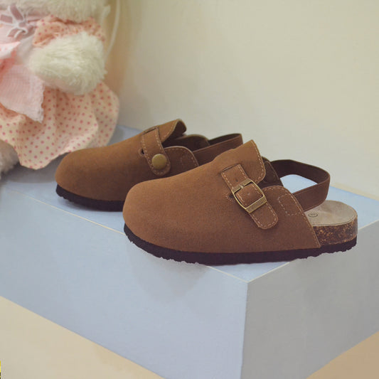 Kids Suede Clogs Lightweight Adjustable Buckle Mules