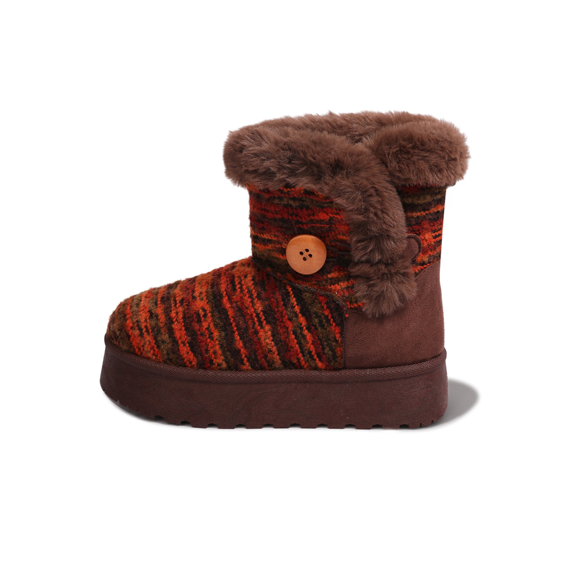 FunkyMonkey Women's Fleece-Lined Woven Slip-On Snow Boots | Winter Non-Slip Thick-Sole Warm Boots | Vintage Style Winter Essentia